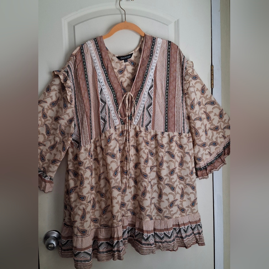 Davi & Dani Paisley Print Ruffle Sleeve Womems Top Sz 1xl Boho Travel Lightweigh